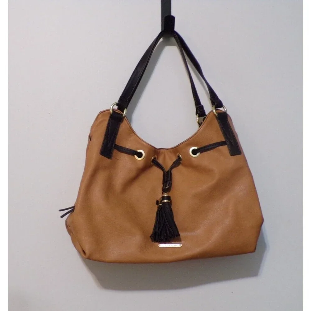 Liz Claiborne‎ Leather Handbag Brown & Black w/Gold Accents